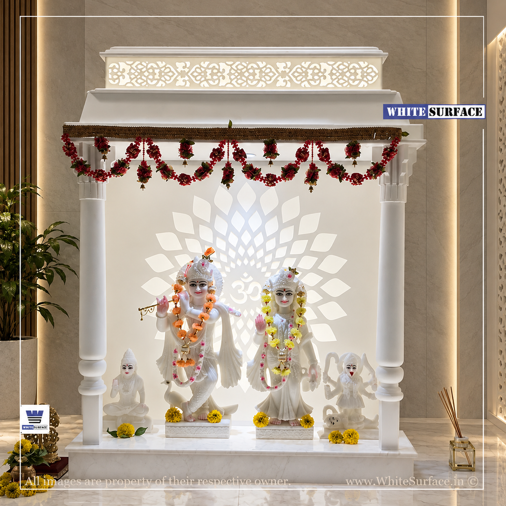 Contemporary home temple designed by White Surface Studio.