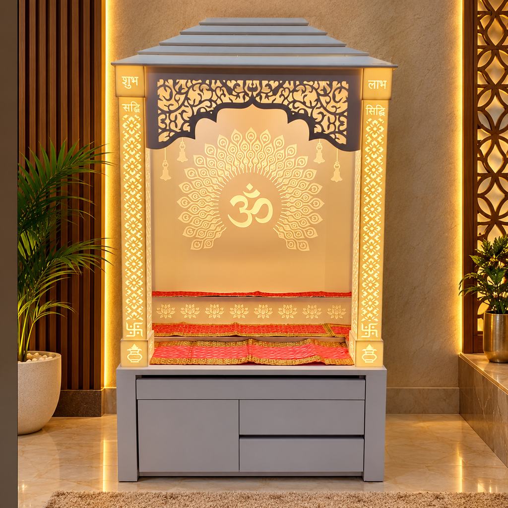 Maximize small living spaces with stylish corian mandirs.